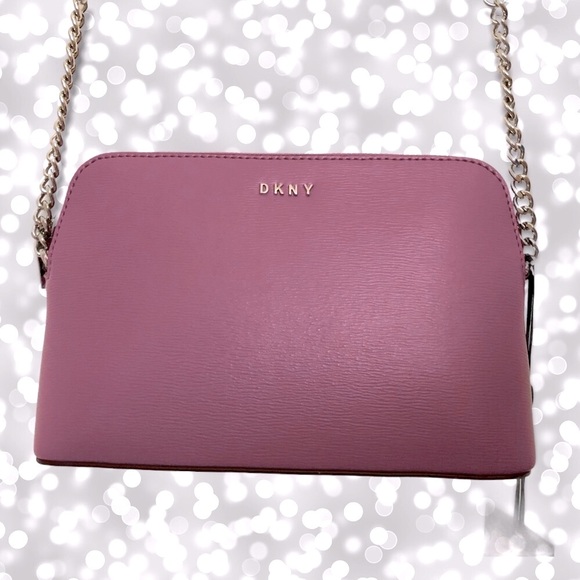 🦋Rare Color DKNY Lilac Genuine Leather Dome Crossbody Bag Silver Tone Chain - Picture 6 of 15